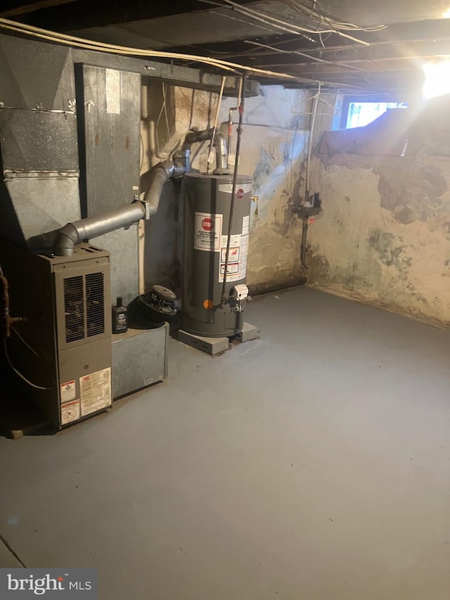 basement with gas water heater