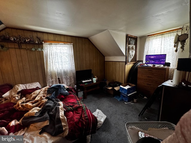 255 Regina Ave, Hamilton, NJ 08619 - bedroom featuring carpet flooring, wood walls, and lofted ceiling