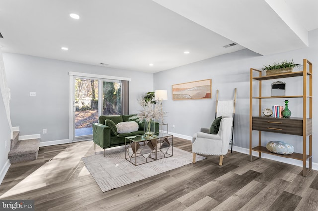 living area featuring dark hardwood / wood-style floors