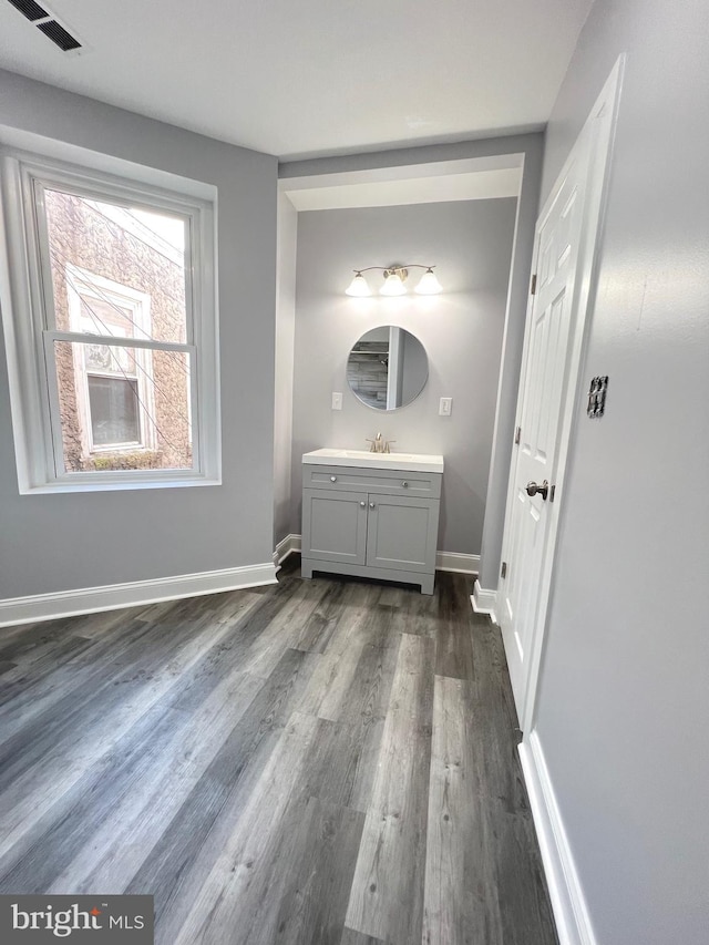 bathroom featuring vanity and wood-type flooring