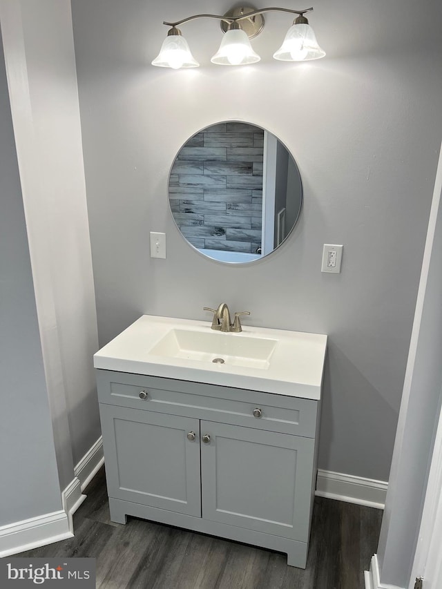 bathroom featuring vanity and wood-type flooring