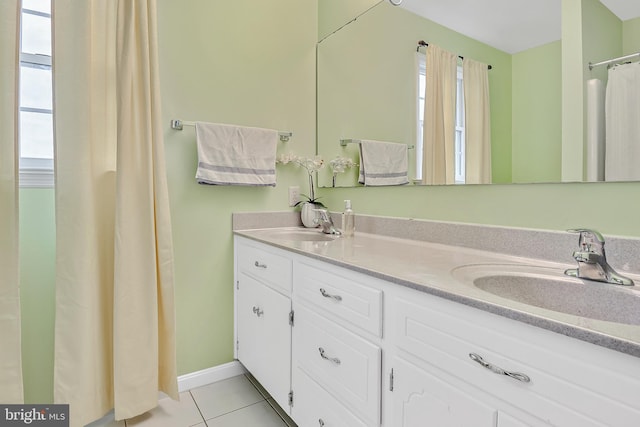 bathroom with vanity and tile patterned floors