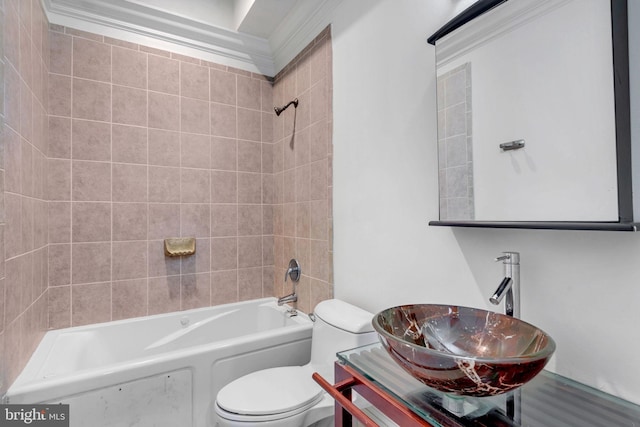 full bath featuring toilet, shower / tub combination, and vanity