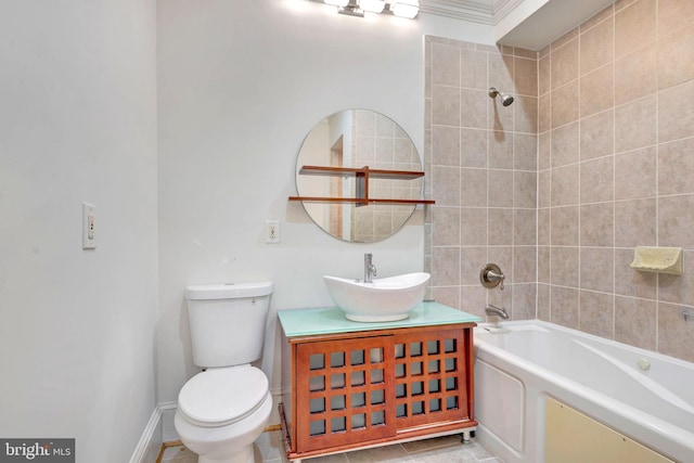 full bathroom with toilet, bathing tub / shower combination, and vanity
