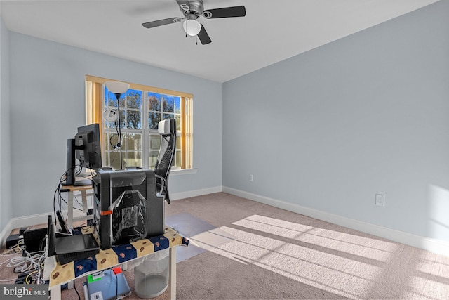 office with ceiling fan and carpet flooring