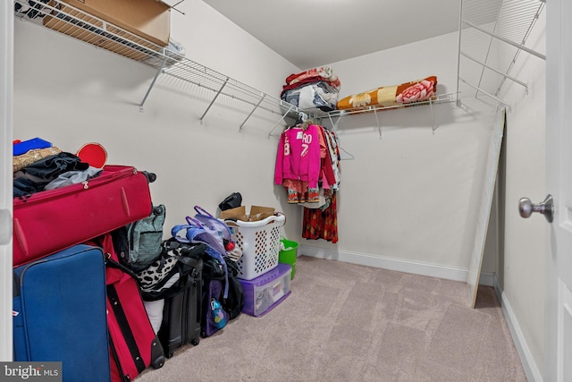 spacious closet with light carpet