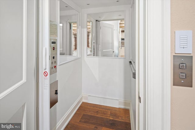 hallway featuring dark wood-type flooring