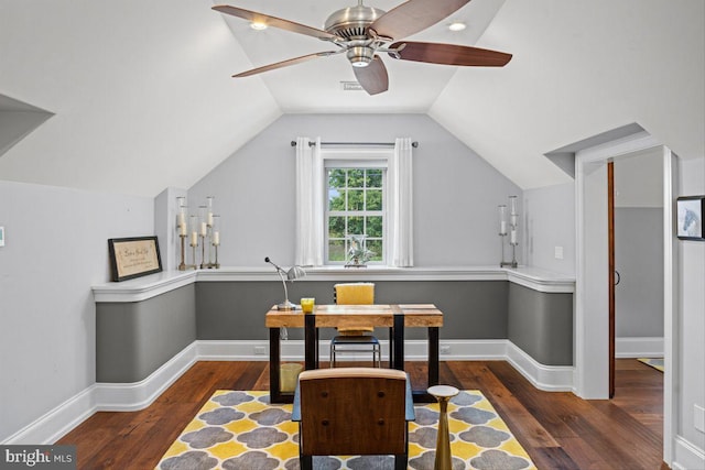 720 Swedesford Rd, Lower Gwynedd, PA 19002 - office space featuring wood finished floors, lofted ceiling, a ceiling fan, and baseboards
