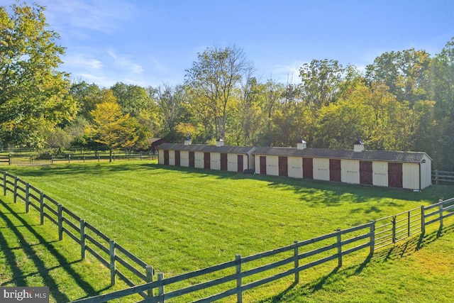 view of yard featuring an outbuilding and a rural view