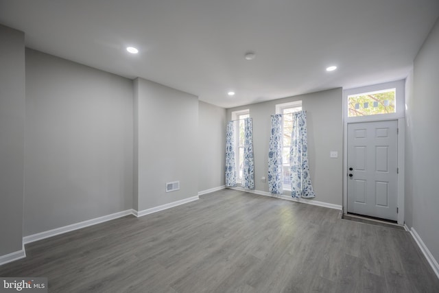 foyer entrance featuring dark hardwood / wood-style flooring