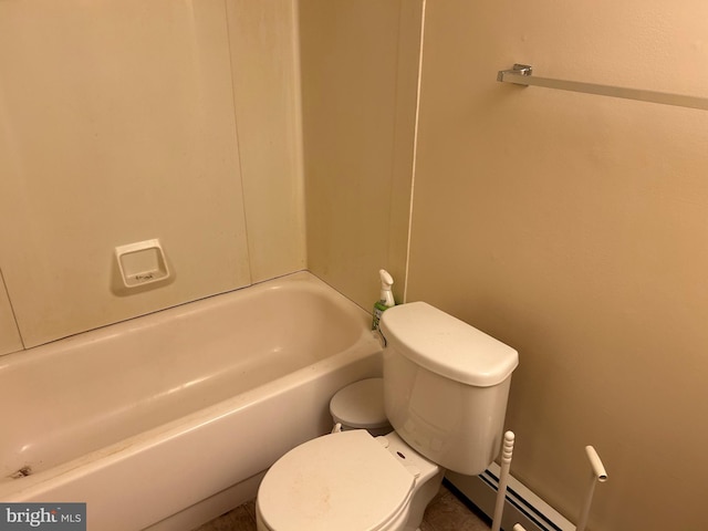 bathroom featuring a bathtub, a baseboard radiator, and toilet