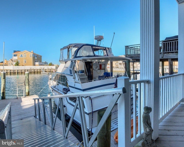 dock area featuring a water view