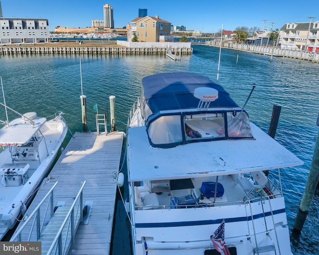 view of dock with a water view