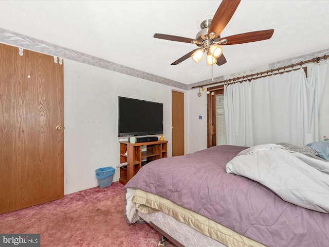 bedroom with carpet flooring and ceiling fan