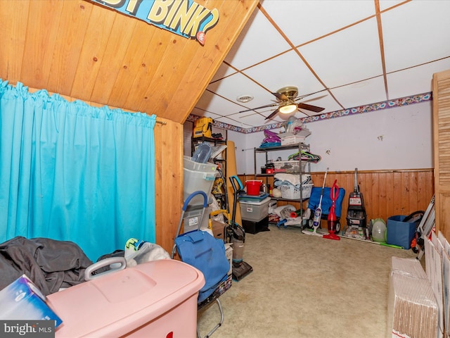 storage area featuring ceiling fan