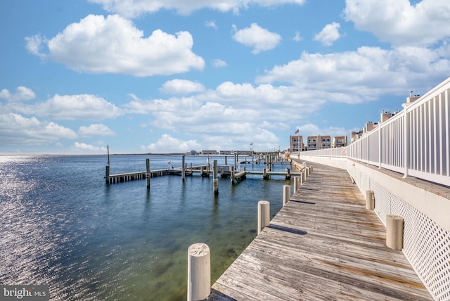 view of dock featuring a water view