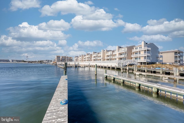 view of dock with a water view