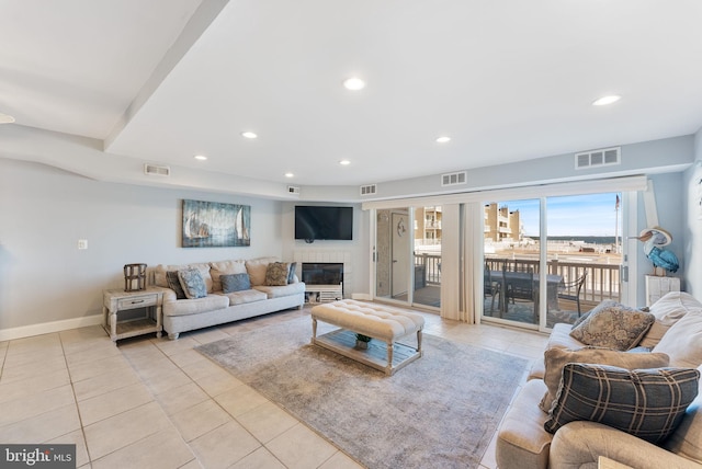 living room featuring light tile patterned floors