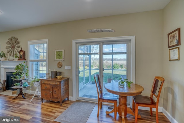 dining space featuring light wood-type flooring and a healthy amount of sunlight