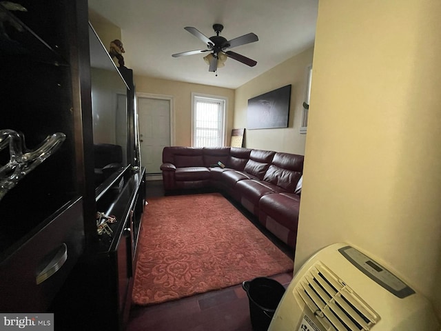 living room with ceiling fan