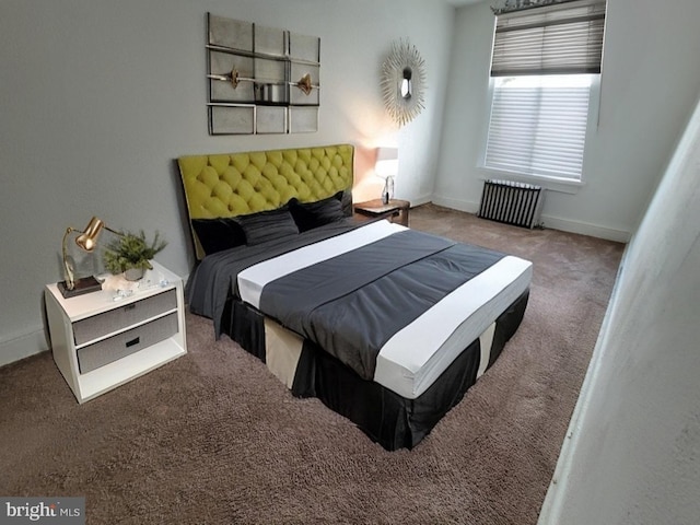 bedroom featuring radiator heating unit and carpet floors