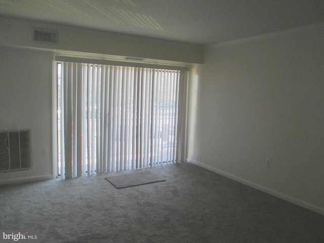 unfurnished room featuring carpet and ornamental molding