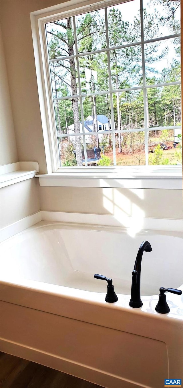 bathroom with wood-type flooring