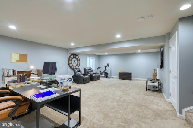 view of carpeted home office