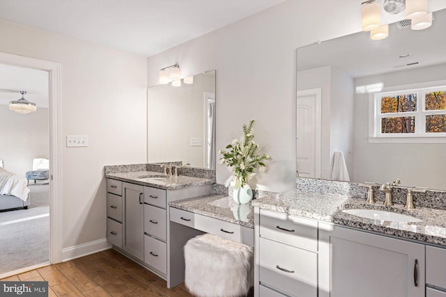 bathroom with wood-type flooring and vanity