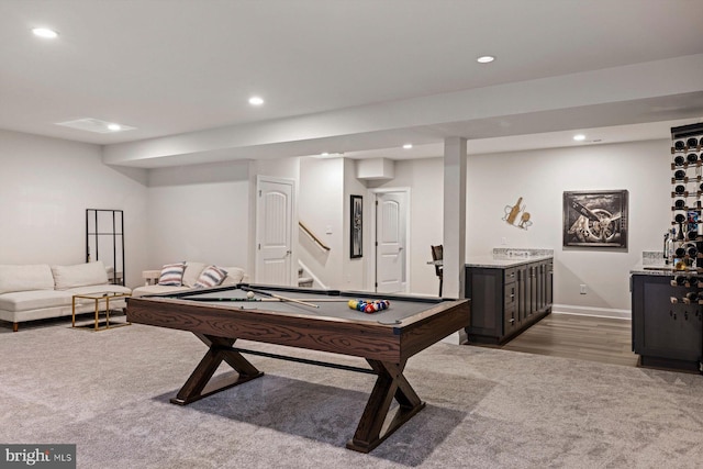 recreation room featuring hardwood / wood-style floors and billiards