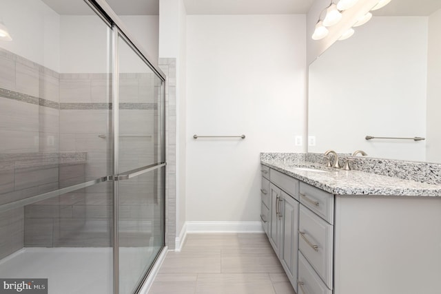 bathroom with vanity and an enclosed shower