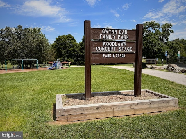 view of property's community featuring a playground and a lawn