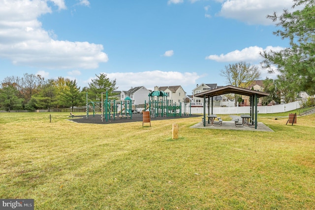 exterior space featuring a gazebo and a playground