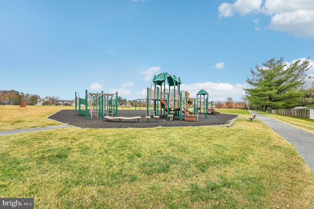 view of play area with a yard