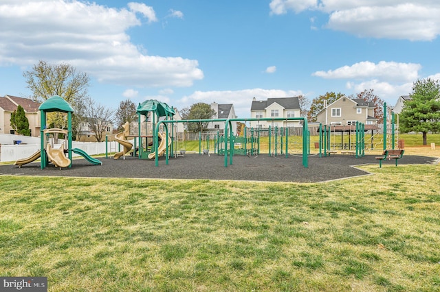 view of play area with a yard