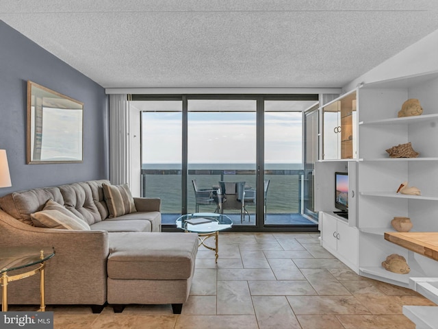 10900 Coastal Hwy Unit 915, Ocean City, MD 21842 - living room featuring a wall of windows and a textured ceiling