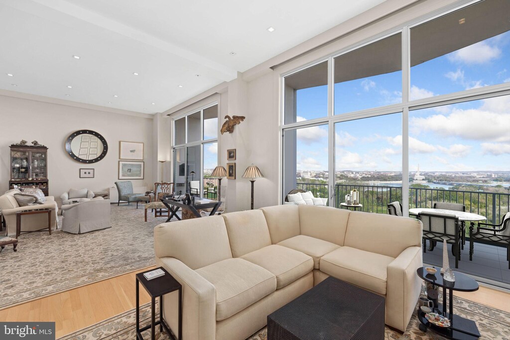 living room with hardwood / wood-style flooring