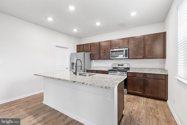 kitchen featuring a kitchen island with sink, sink, a healthy amount of sunlight, and appliances with stainless steel finishes