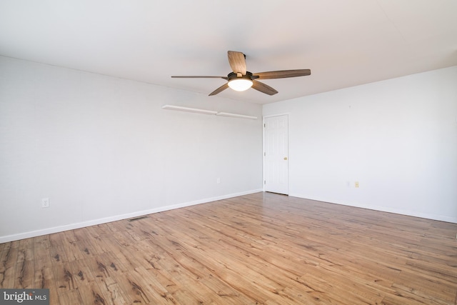 spare room featuring ceiling fan and light hardwood / wood-style floors