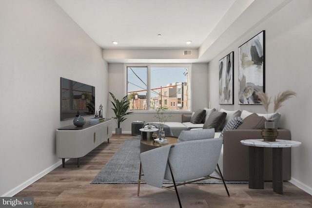 living room with hardwood / wood-style floors