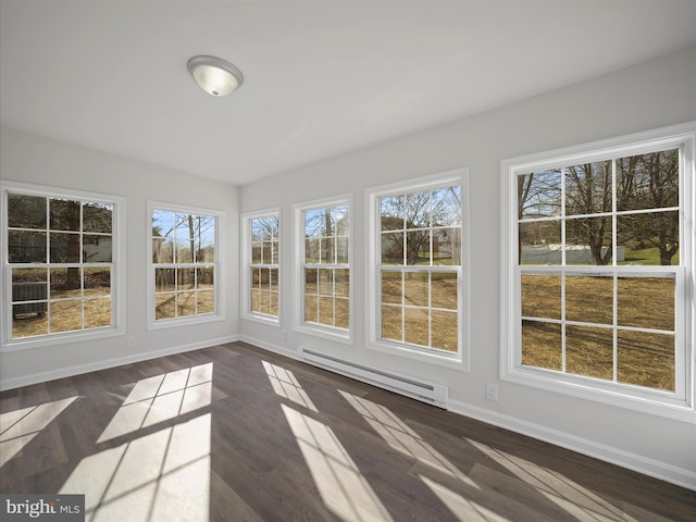 unfurnished sunroom with a baseboard radiator and a wealth of natural light