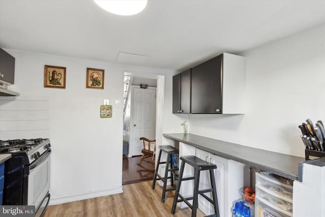 kitchen with light wood-type flooring and gas stove