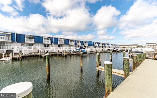 view of dock with a water view