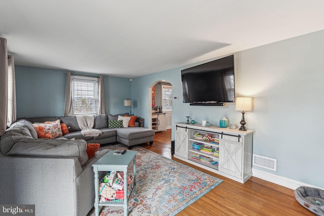 living room with hardwood / wood-style floors