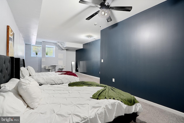 bedroom featuring carpet and ceiling fan