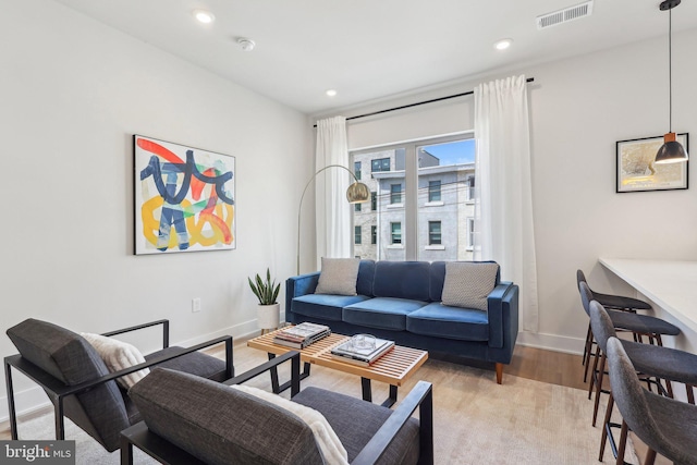 3205 N 35th St Unit 5, Philadelphia, PA 19129 - living room featuring baseboards, light wood-style flooring, and recessed lighting