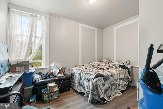 bedroom with hardwood / wood-style floors