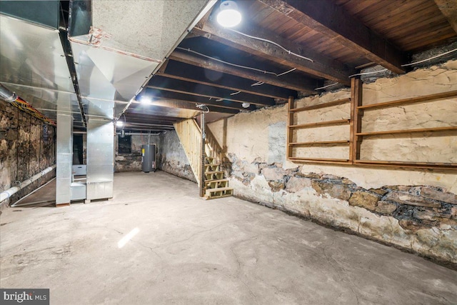 basement featuring water heater