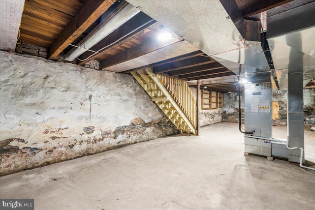 basement featuring heating unit