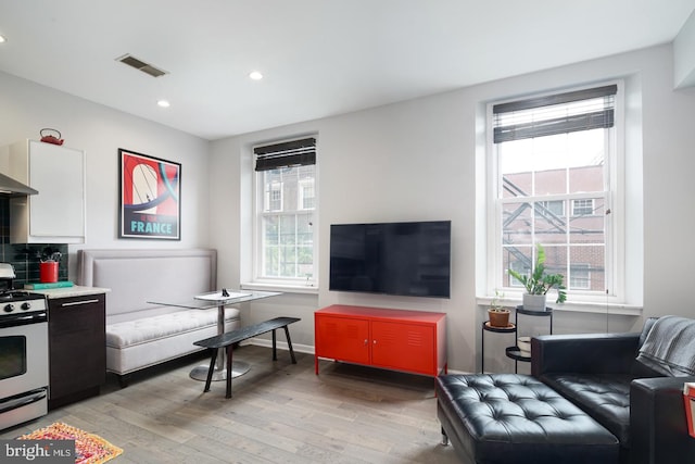 living room featuring light wood-type flooring